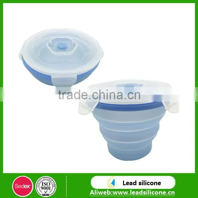 Carry-on Foldable Silicone Bowl With Lid/ Collapsible Silicone Small Bowl For Camping
