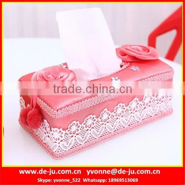 Lacework Sewing Red Decorative Tissue Boxes