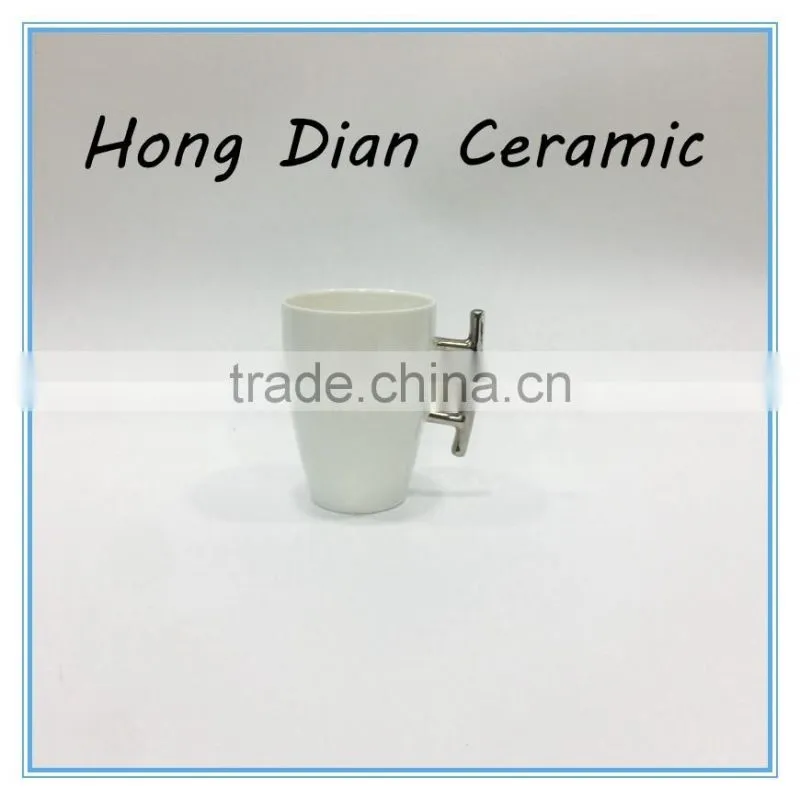 silver plating handle tall porcelain coffee mug