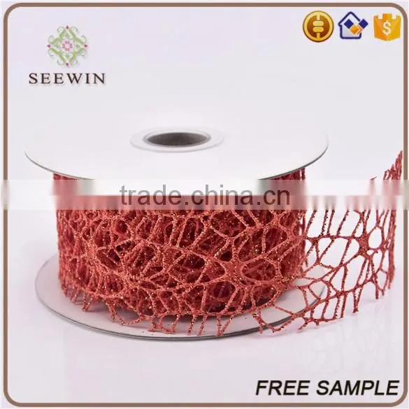 sheer polyester mesh fabric flower packing decorative ribbon trim