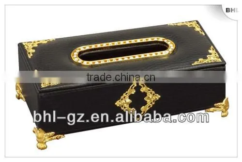 Hotel amenity PU leather rectangular tissue box with gold foil M-1A-1(PW-13) for sale, Chian Manufacturer