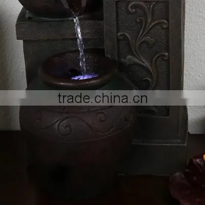 Tiered Pottery Tabletop Water Fountain with LED Lights