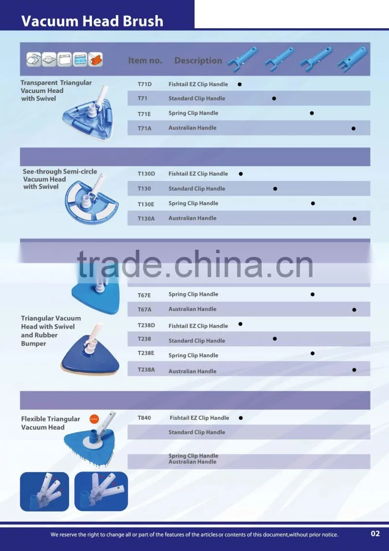 Swimming pool flexible triangular vacuum head
