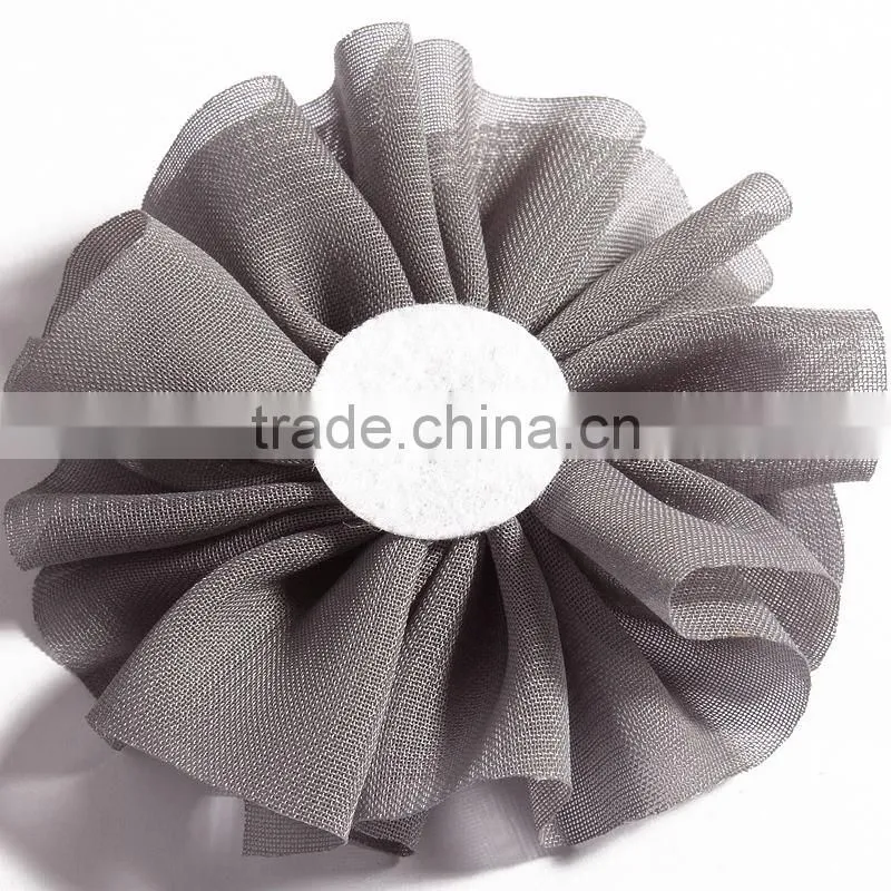 fabric chiffon flower with pearl beads center for kids hair accessories