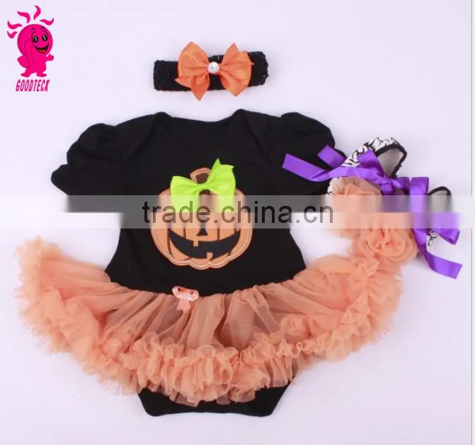 Helloween new fashion 3pcs skull princess short sleeve romper sets including romper,headband and shoes