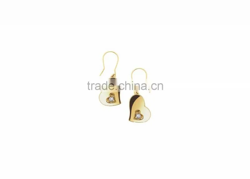Gold Plated Fancy Single CZ Solitaire Heart Earrings