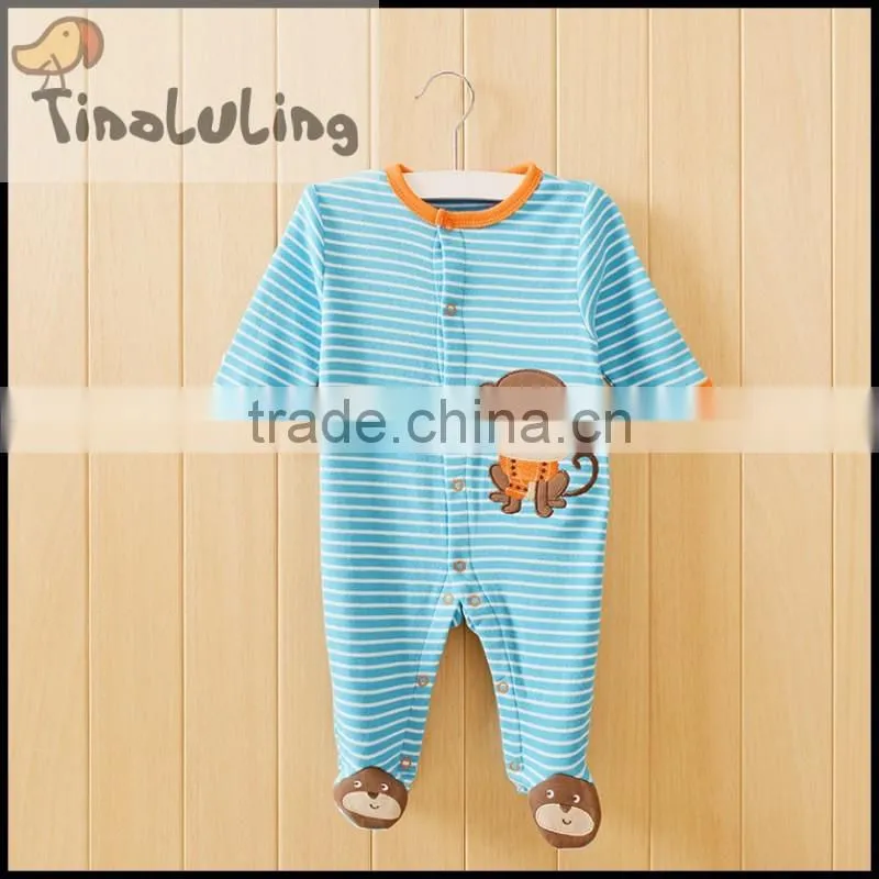 new baby winter pajamas, boys stirpe monkey footed pajamas, toddler footed pajamas