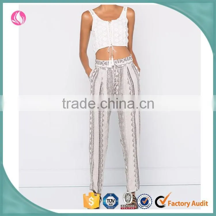 Fashion Bohemian chiffon cheap ladies Loose Long girl wide leg casual summer beach palazzo blouse coat pant