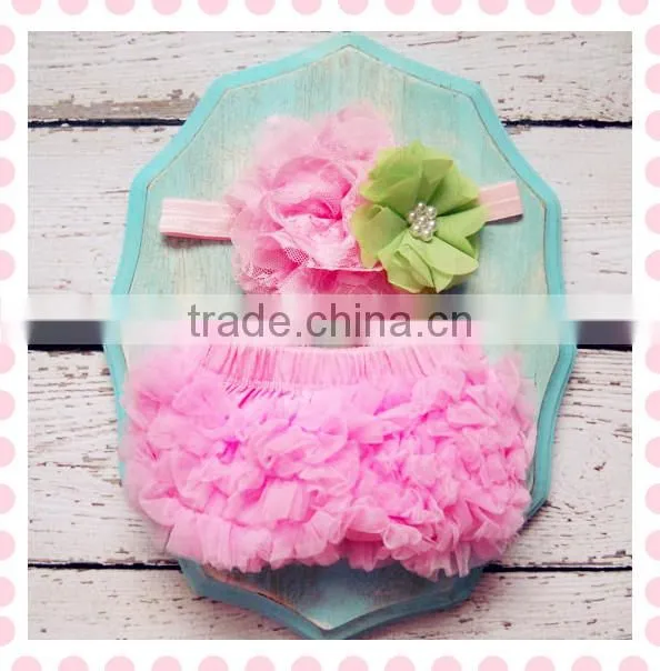 New born baby bloomer 2 pieces set cute baby clothing set pure color ruffle bloomer matching floral headband