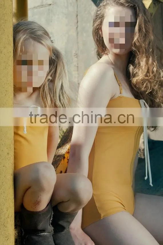 Baby girl swimsuit deep yellow retro style one piece swimwear wholesale