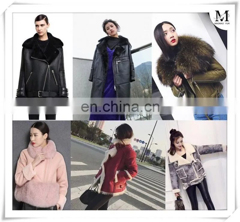 2017 High Quality Large Fluffy Real Raccoon Fur Collar Jacket Coat Lady Winter Sheepskin Genuine Sheep Leather Jacket Women