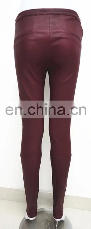 2015 elegant fashion ladies tight black stretch leather pants wholesale leather leggings
