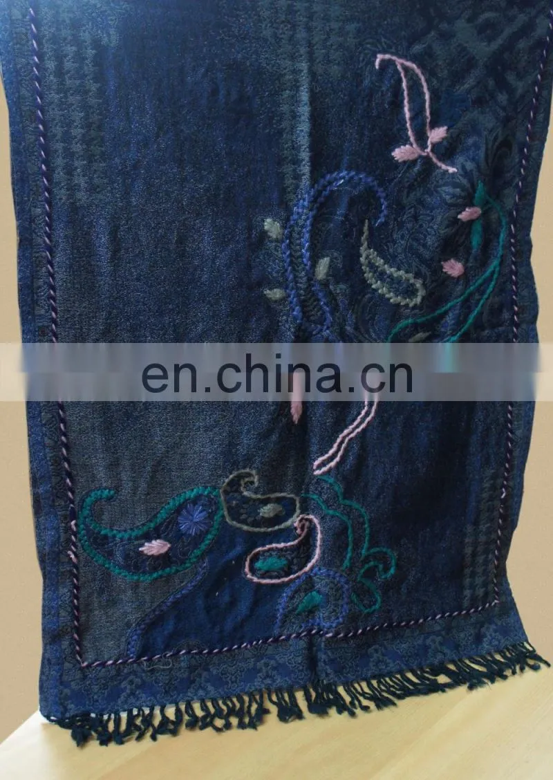 Wool Pashmina shawl with fancy embroidery