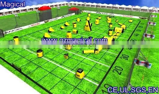 light blue inflatable paintball arena
