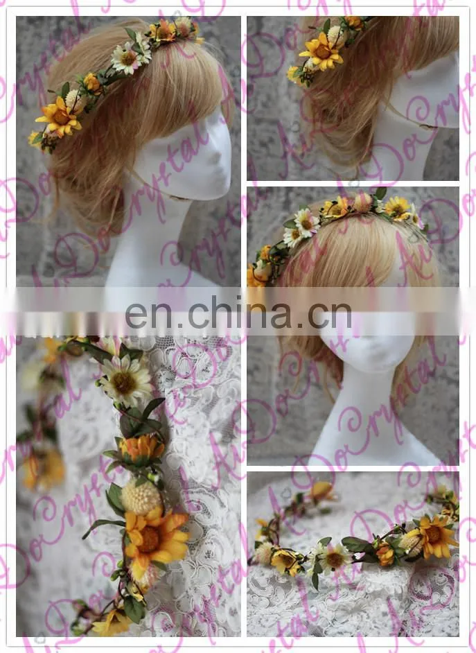 Aidocrystal sunflower flower crown bridal tiara wedding hair accessories, flower girl hair accessory