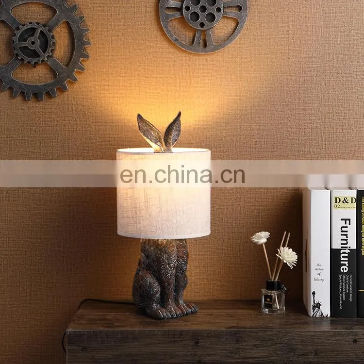 Top sale hotel living room rabbit shape animal resin vintage table lamps for home decor