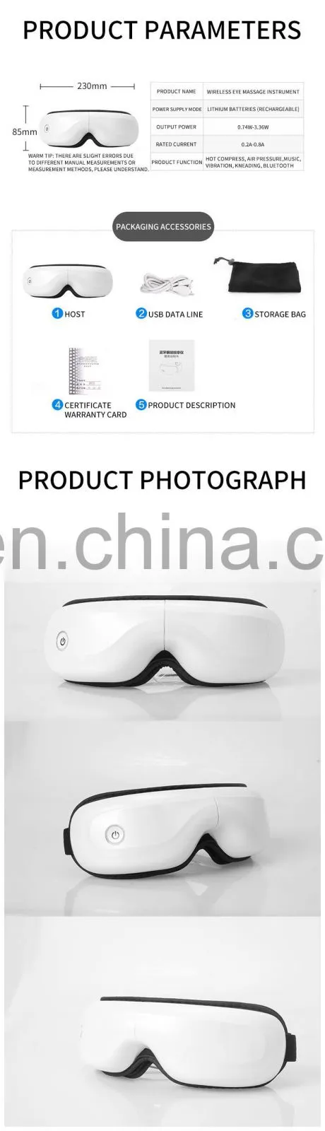 Wireless Bluetooth Electric Rechargeable Vibration Smart Eye Massager Heated