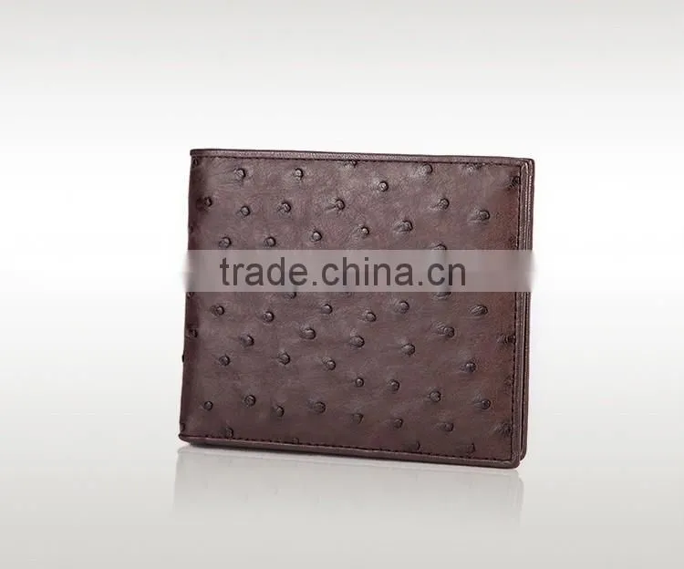 High Quality Brown color Genuine Real Ostrich leather SIM card slot Small Wallet for men