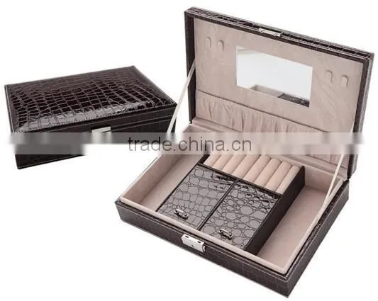 black crocordile leather personalized travel watch case jewelry case,black leather travel,OEM Black jewelry travel display cases