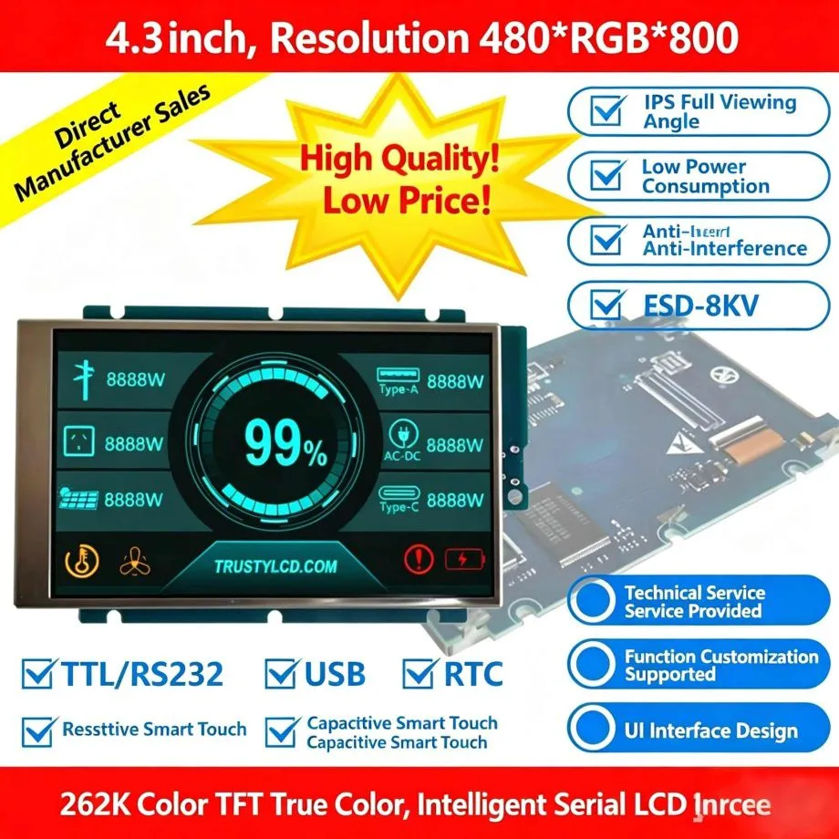 4.3 Inch 480×800 IPS Serial TFT LCD: Cost-Effective Smart Display Solution for Industrial & DIY Proj