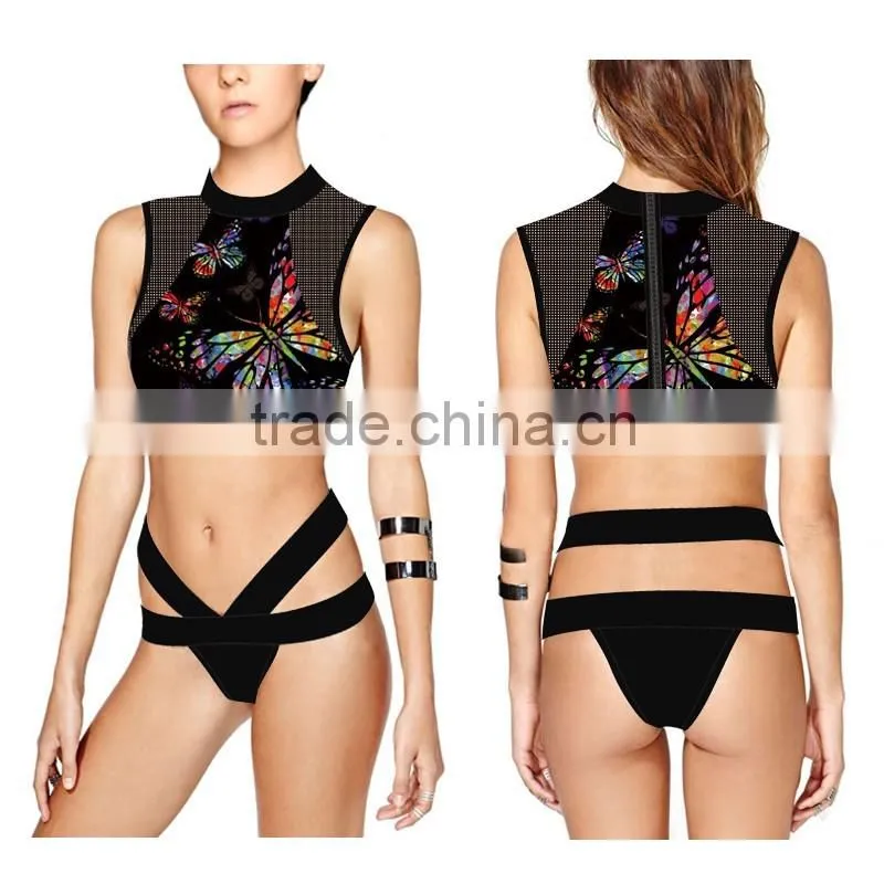 2016 Hot sexy Plain printed fabric textile one-piece swimming suit for women swimwear
