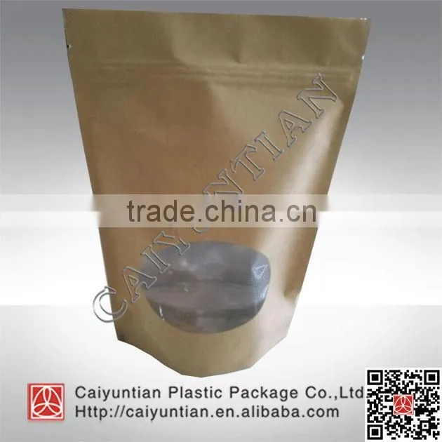 Moisture proof Brown standing kraft paper bag with clear window