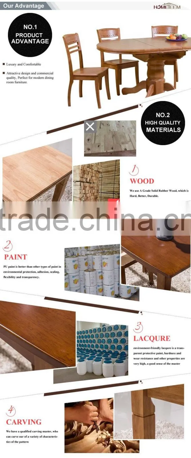 4 seaters dining table in carved wood furniture legs