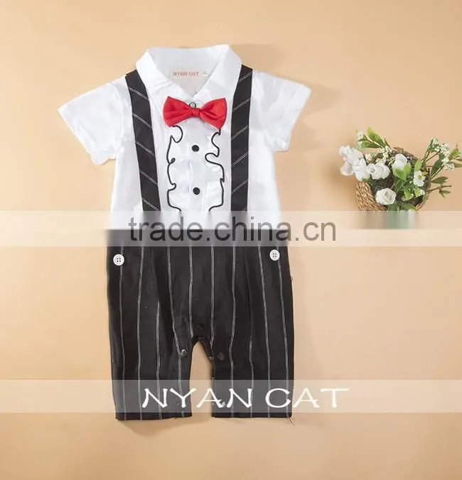 New Arrival Gentleman Kids Clothes Cute baby boy cotton jumpsuits breathable handsome boy clothing tie lace strap baby rompers