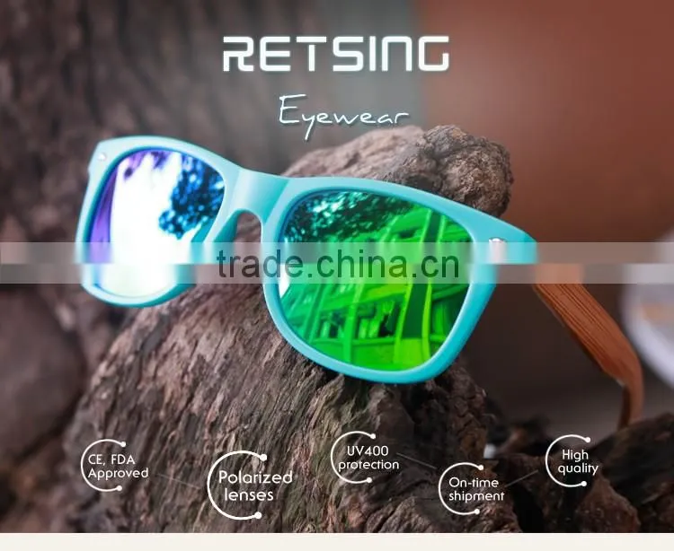 2015 Plastic frame with bamboo pins sunglasses customized with logo for free with polarized lenses
