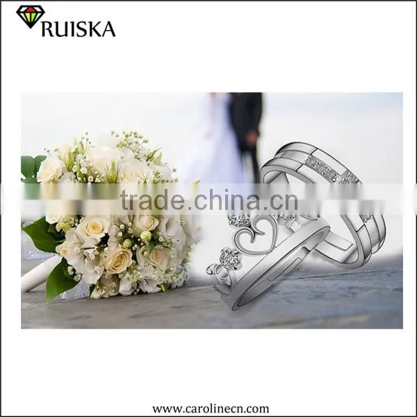 Custom White Gold Plated King And Queen Diamond Engagement And Wedding Ring