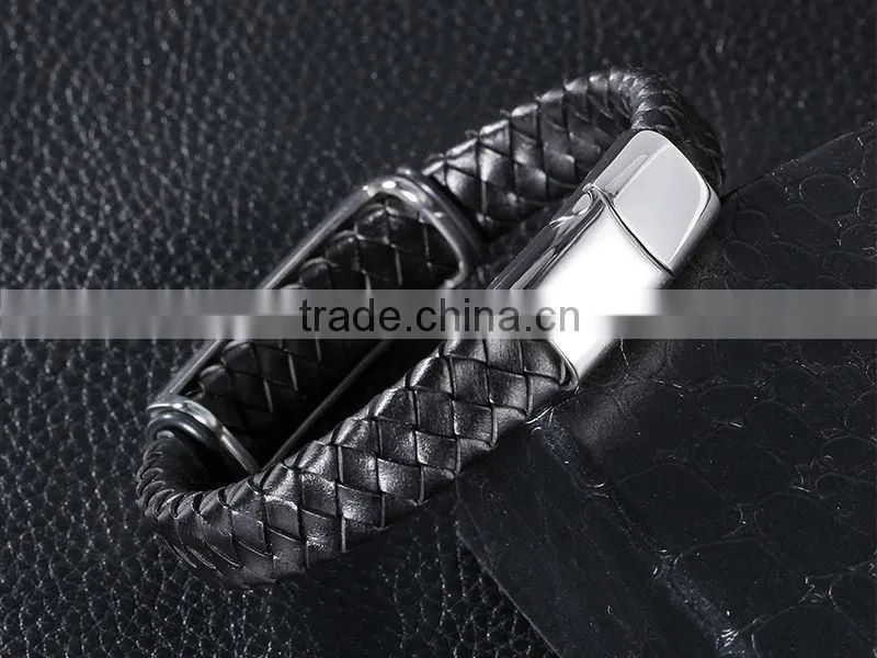 Halloween Punk Skull Wings Genuine Leather Bracelet Unisex Stainless Steel Clasp Cuff Bangle