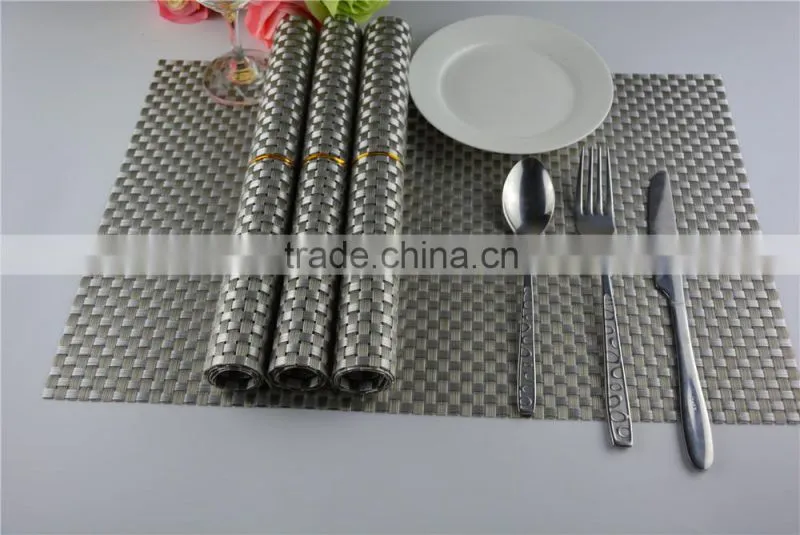 High quality 45*30cm PVC silver woven mesh placemat 8*8 gold color placemat table mat runner dining mat