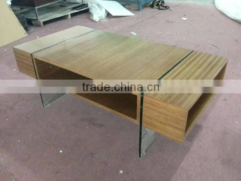 2014 hot sale glass legs wood Coffee Table 1411A