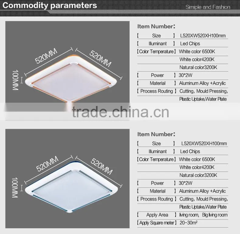 2016 new design led kitchen ceiling lights 520X520mm 30X2W