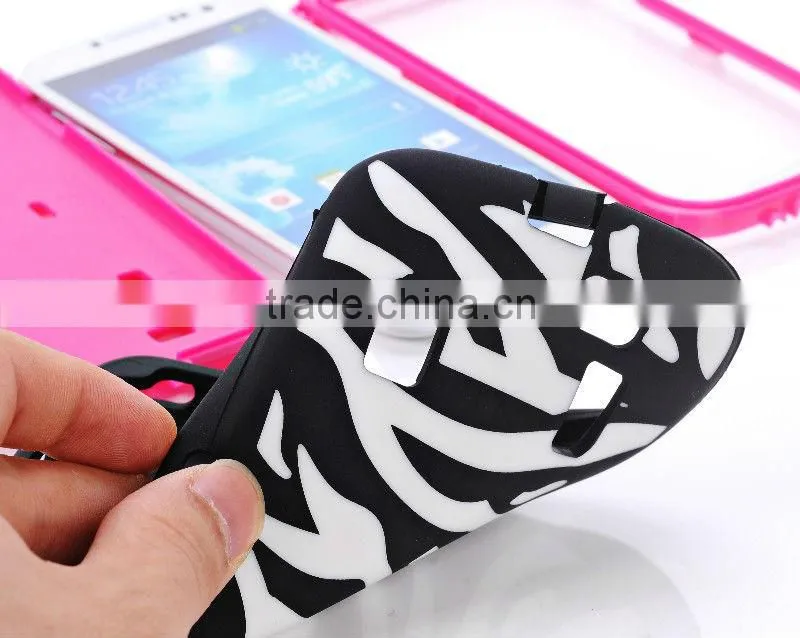 Traditional black/white Zebra stripes silicon part with hard PC combo case for Samsung Galaxy S4 I9500 with Screen Protector