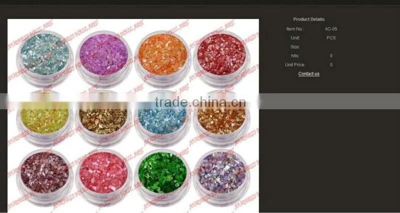 2014 New Arrival Professional Colorful Nail Art Glitter Nail Care Decoration Powder 12 Colors Crushed Shell Material AG001