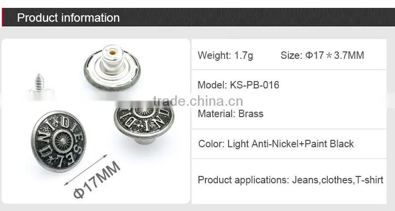 High Quality Brass Custom Metal Button Jeans