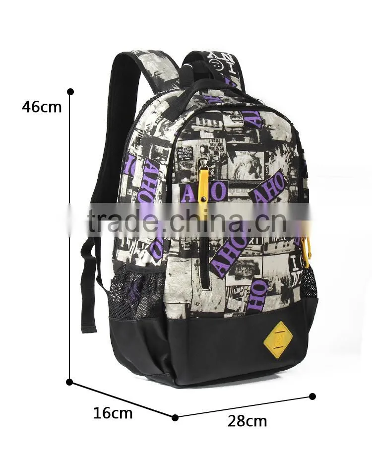 2015 New Printed Canvas School Backpack Leisure Bag Hiking Sports Backpack