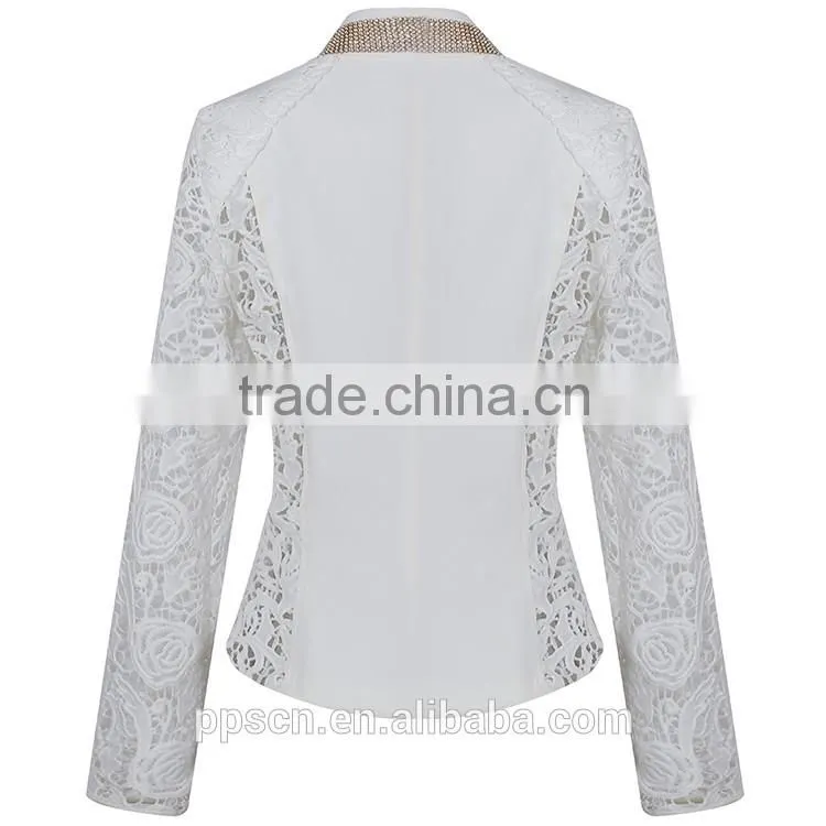Wholesale China clothes factory white woven lace formal ladies blazer designs