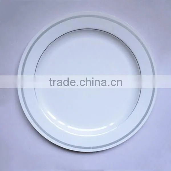 10 Pack -White with Silver Round Disposable Plastic Plate