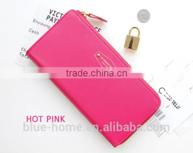 Single zipper around faux leather checkbook wallet Unisex long card holder High quality for waiter