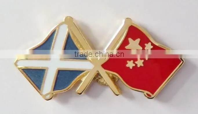 Factory Directly Cheap Price Custom cross Flag Shape Metal Pin Badge with Your Own Design