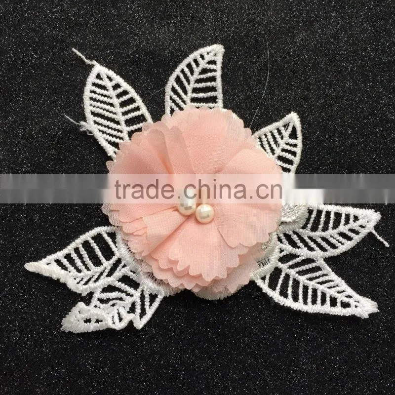 Chiffon Flower Applique With Lace,Crochet Flower Patches For Dress
