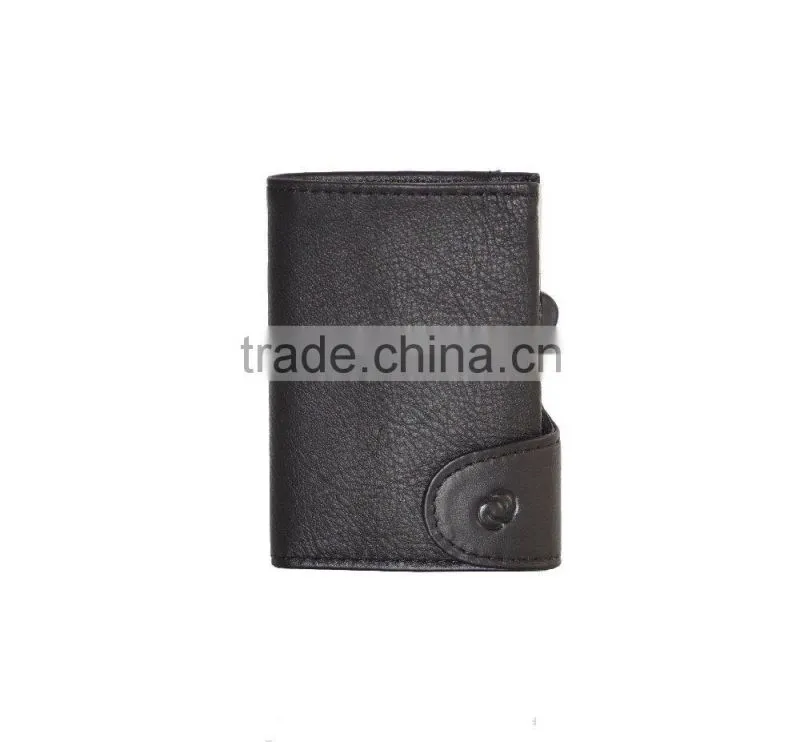 Slim Leather Card Hoder ID&Credit Cardholder Slim Card Holder aluminum Nero