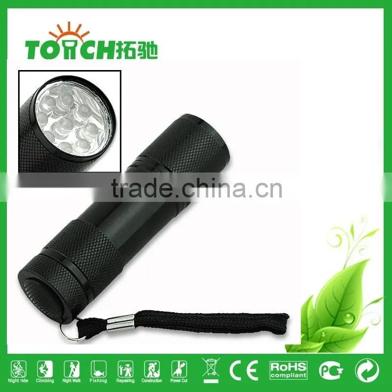3*AAA Battery flashlight 9 Led Mini Torch Flash 4 colors for Camping