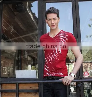 Fashion Summer Printed V-neck Men's T Shirt Design