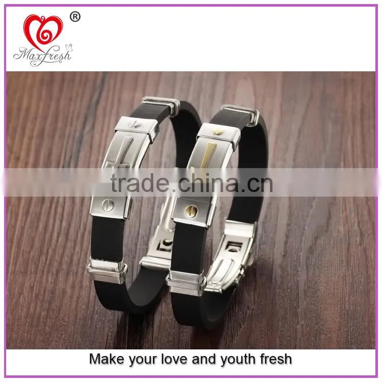 Chinese Manufacturer Maxfresh Stainless Steel Jewelry Bracelet with Genuine Leather length adjustable