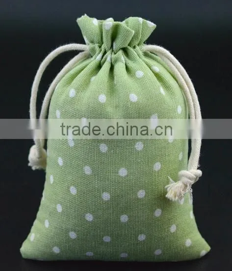 Promotion hemp dots printed jute drawstring bag with low price