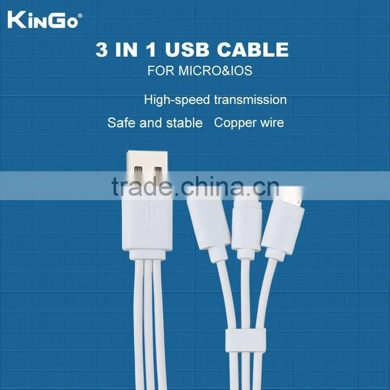 Wholesale usb data charging 3 in 1 cable data transfer for Iphone and Mirco phone