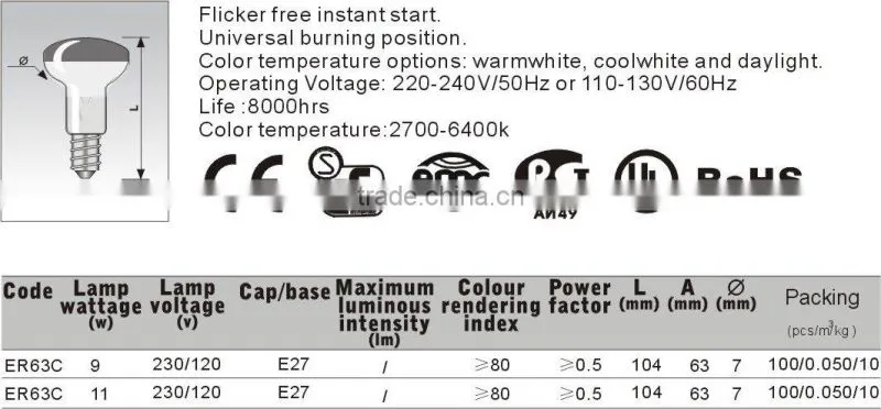 Reflector R63(T2) energy saving lamp